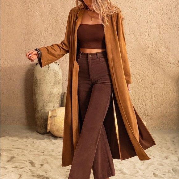 Slit Tied Collared Neck Longline Coat - Picture 4 of 8